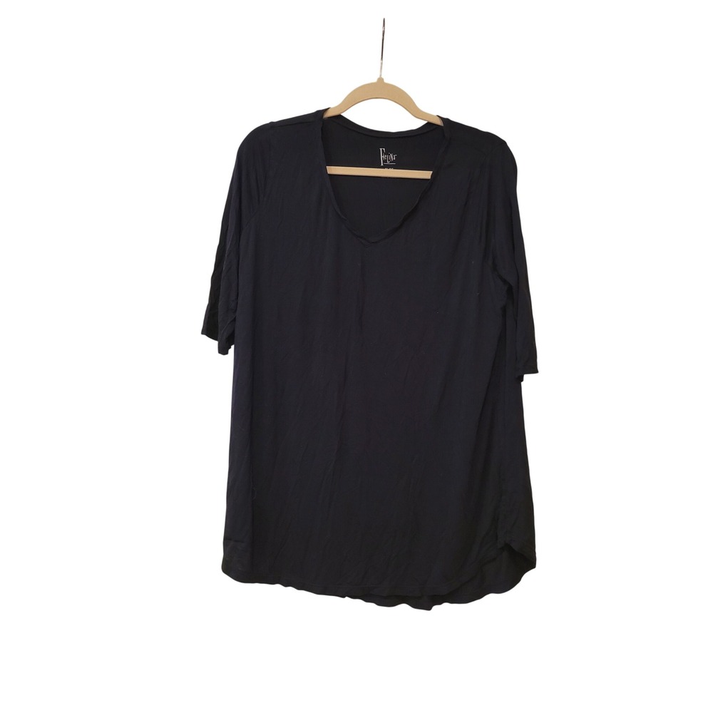 Felina‎ Womens Black V-Neck Short Sleeve Modal Blend Top C5387 Size XL
